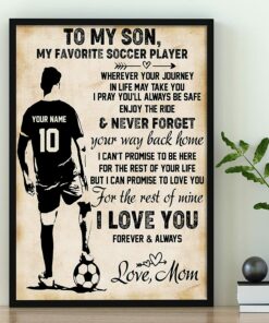 Personalized Name Number Soccer Poster Wall Art Canvas Inspirational Gift for Soccer Player, Mom Custom Gift for Son
