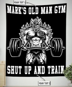Personalized Old Man Bodybuilding Flag Tapestry Home Gym Decor Weightlifting Gift