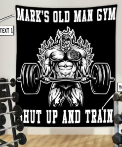 Personalized Old Man Bodybuilding Flag Tapestry Home Gym Decor Weightlifting Gift