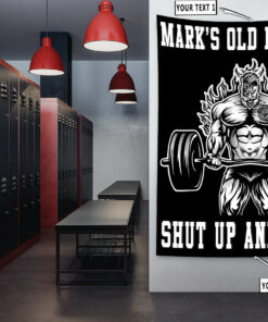 Personalized Old Man Bodybuilding Flag Tapestry Home Gym Decor Weightlifting Gift