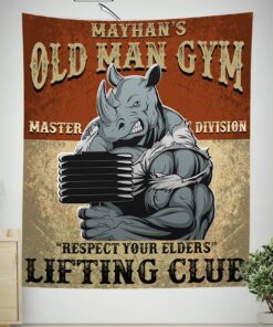 Personalized Old Man Home Gym Decor Wall Banner Flag Tapestry