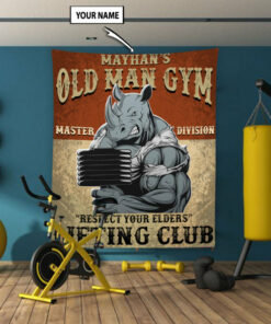 Personalized Old Man Home Gym Decor Wall Banner Flag Tapestry