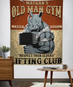 Personalized Old Man Home Gym Decor Wall Banner Flag Tapestry