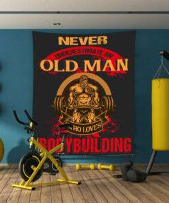Personalized Old Man Home Gym Decor Wall Banner Flag Tapestry Gift