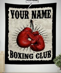Personalized Red Boxing Gloves Banner Flag Tapestry, Gifts for Boxing Lovers