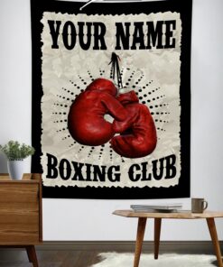 Personalized Red Boxing Gloves Banner Flag Tapestry, Gifts for Boxing Lovers