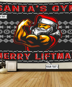 Personalized Santa Claus Fitness Home Gym Decor Banner Flag Tapestry