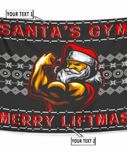 Personalized Santa Claus Fitness Home Gym Decor Banner Flag Tapestry