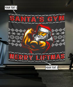 Personalized Santa Claus Fitness Home Gym Decor Banner Flag Tapestry