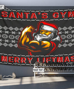 Personalized Santa Claus Fitness Home Gym Decor Banner Flag Tapestry