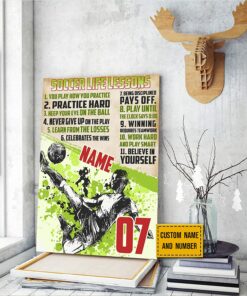 Personalized Soccer Life Lessons Poster Inspirational Soccer Wall Art Print Gift for Soccer Player Boys Bedroom Decor