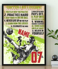 Personalized Soccer Life Lessons Poster Inspirational Soccer Wall Art Print Gift for Soccer Player Boys Bedroom Decor