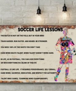 Personalized Soccer Life Lessons Watercolor Soccer Girl Poster Canvas Wall Art