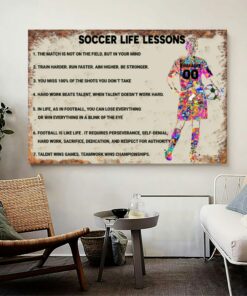 Personalized Soccer Life Lessons Watercolor Soccer Girl Poster Canvas Wall Art