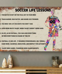 Personalized Soccer Life Lessons Watercolor Soccer Girl Poster Canvas Wall Art