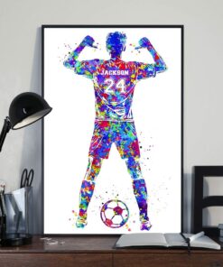Personalized Soccer Player Watercolor Name Number Custom Poster Canvas Framed Wall Art Hangings Meaning Gifts for Son Soccer Boys Sports Lovers