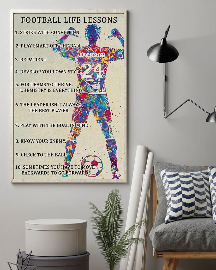 Personalized Soccer Player Watercolor Poster Football Life Lessons Poster Canvas Framed Wall Art Prints For Home Dorm Room Décor