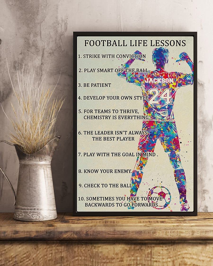 Personalized Soccer Player Watercolor Poster Football Life Lessons Poster Canvas Framed Wall Art Prints For Home Dorm Room Décor