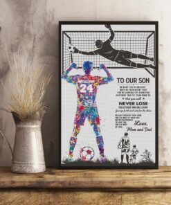 Personalized Soccer Player Watercolor Wall Art Prints Canvas To Our Son Love Mon Dad Poster Meaning Gifts for Son Boys Sports Lovers