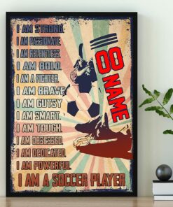 Personalized Soccer Poster, I Am Strong Soccer Player Inspirational Soccer Wall Art Print Canvas Men Boy's Bedroom Decor