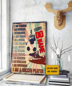 Personalized Soccer Poster, I Am Strong Soccer Player Inspirational Soccer Wall Art Print Canvas Men Boy's Bedroom Decor