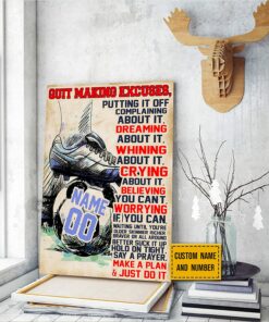 Personalized Soccer Poster, Quit Making Excuses Inspirational Soccer Gift for Soccer Player Sports Lover, Soccer Wall Art Print Men Boy's Bedroom Décor