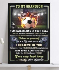 Personalized To My Grandson You Have Brains In Your Head Soccer Poster Wall Art Print Canvas Inspirational Gift for Soccer Player Sports Lover