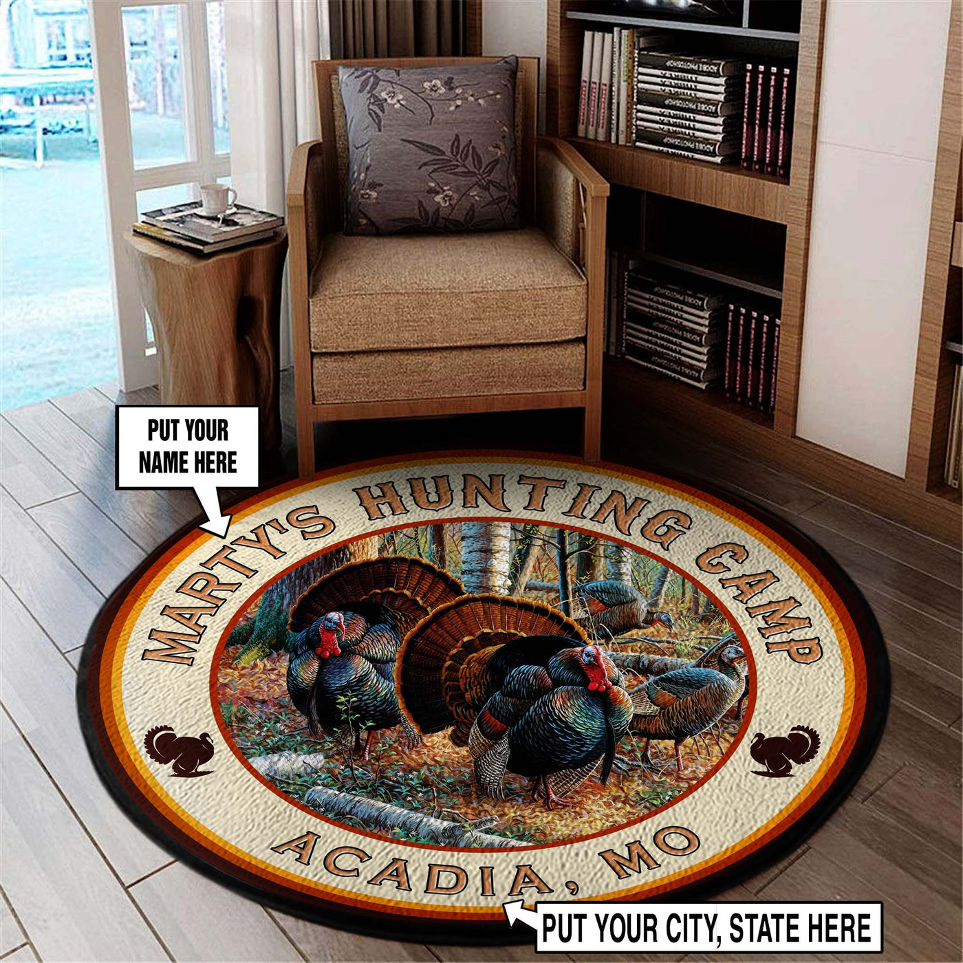 Personalized Turkey Hunters Welcome Round Rug, Carpet
