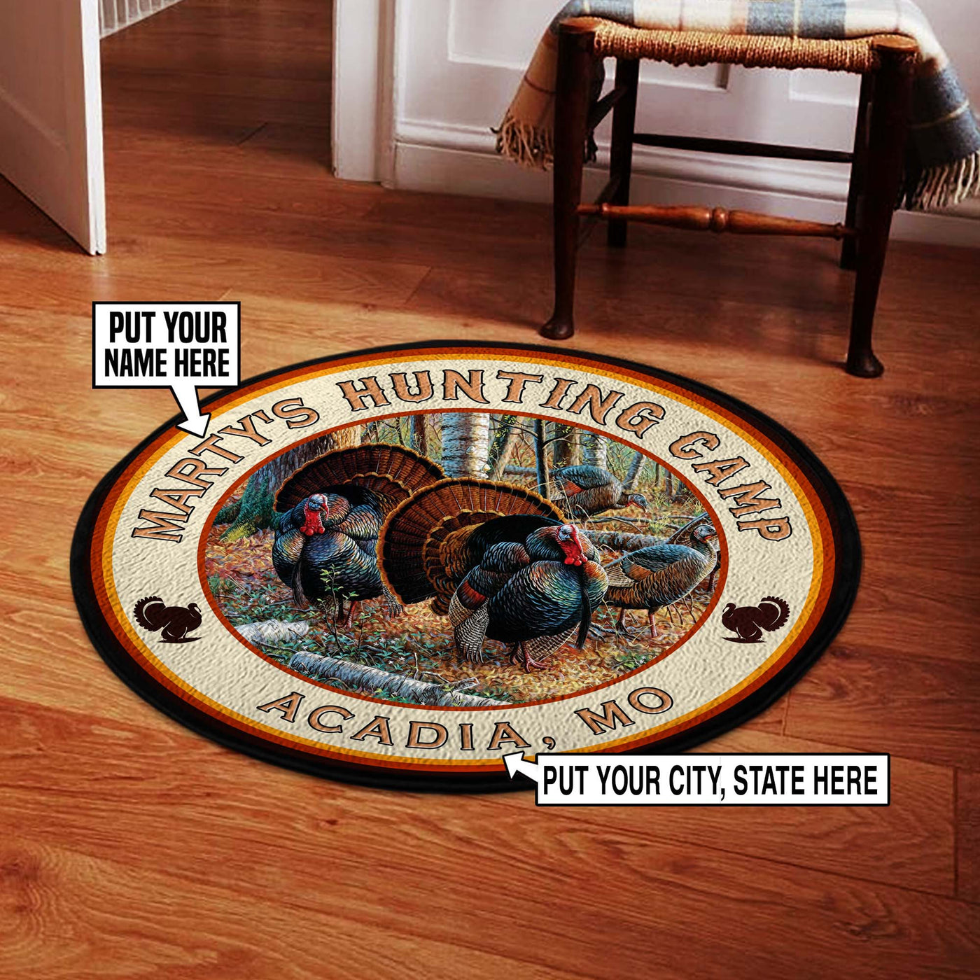 Personalized Turkey Hunters Welcome Round Rug, Carpet
