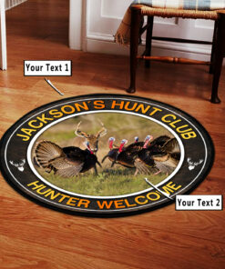 Personalized Turkey and Deer Hunting Round Rug, Carpet
