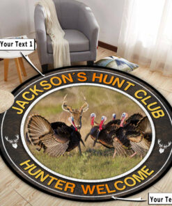 Personalized Turkey and Deer Hunting Round Rug, Carpet