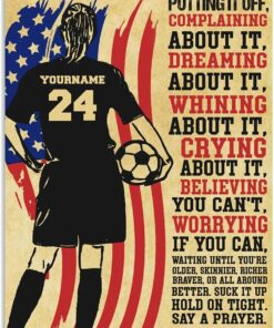 Personalized US Flag Soccer Girl Quit Making Excuses Poster Wall Art Canvas