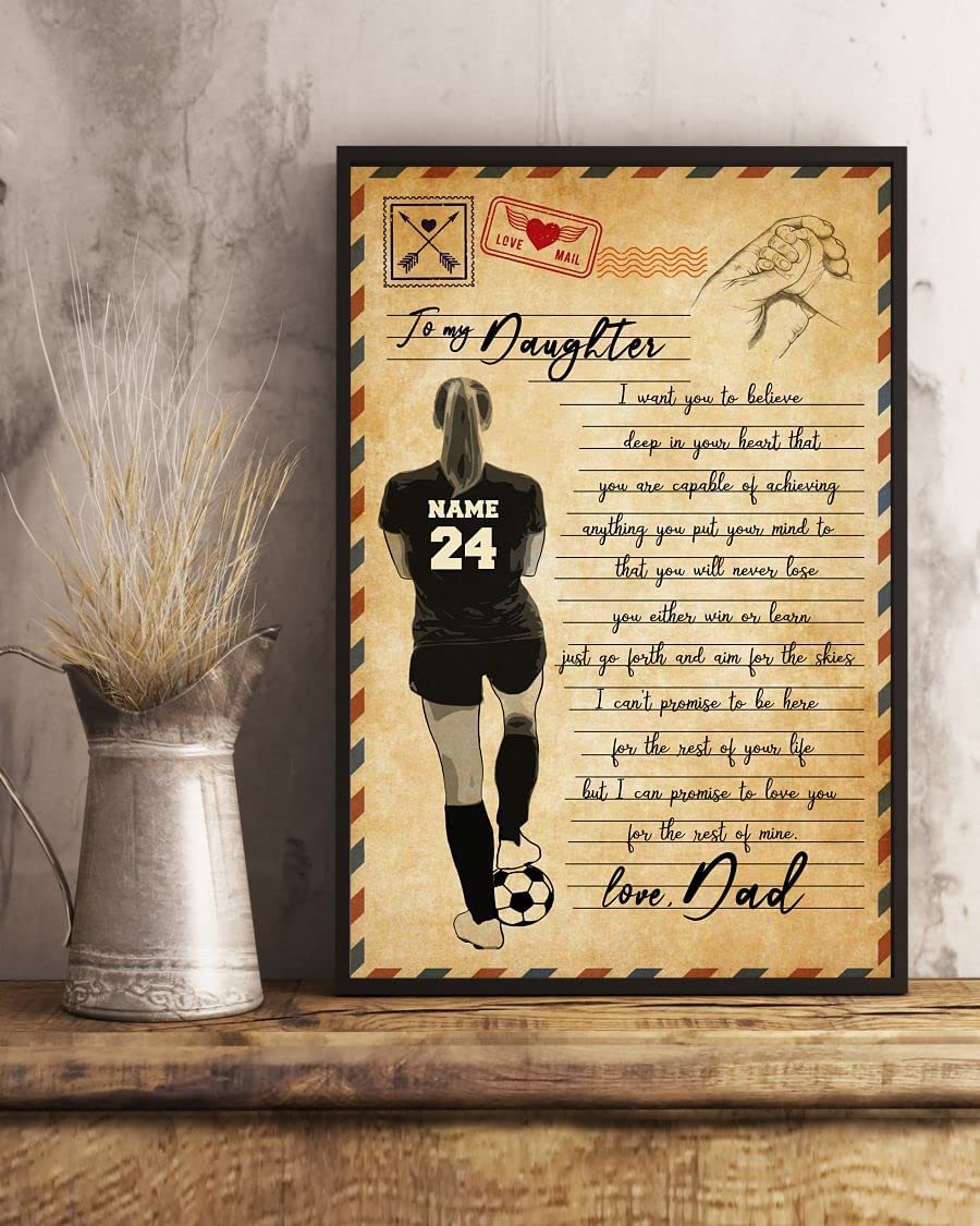 Personalized USA Flag to My Daughter From Dad Soccer Poster Wall Art Prints Canvas