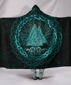 Personalized Viking Celtic and Valknut and Tree of Life Yggrdrasil Hooded Blanket