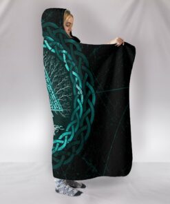 Personalized Viking Celtic and Valknut and Tree of Life Yggrdrasil Hooded Blanket