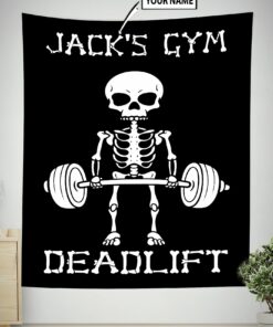 Personalized Weightlifting Banner Flag Tapestry Home Gym Decor Funny Skull Wall Art
