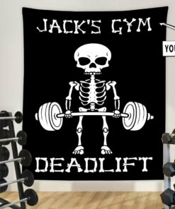 Personalized Weightlifting Banner Flag Tapestry Home Gym Decor Funny Skull Wall Art