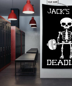 Personalized Weightlifting Banner Flag Tapestry Home Gym Decor Funny Skull Wall Art
