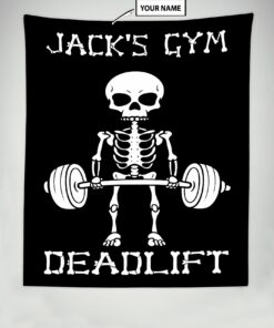 Personalized Weightlifting Banner Flag Tapestry Home Gym Decor Funny Skull Wall Art