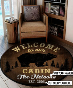 Personalized Welcome To Our Cabin Round Rug, Carpet