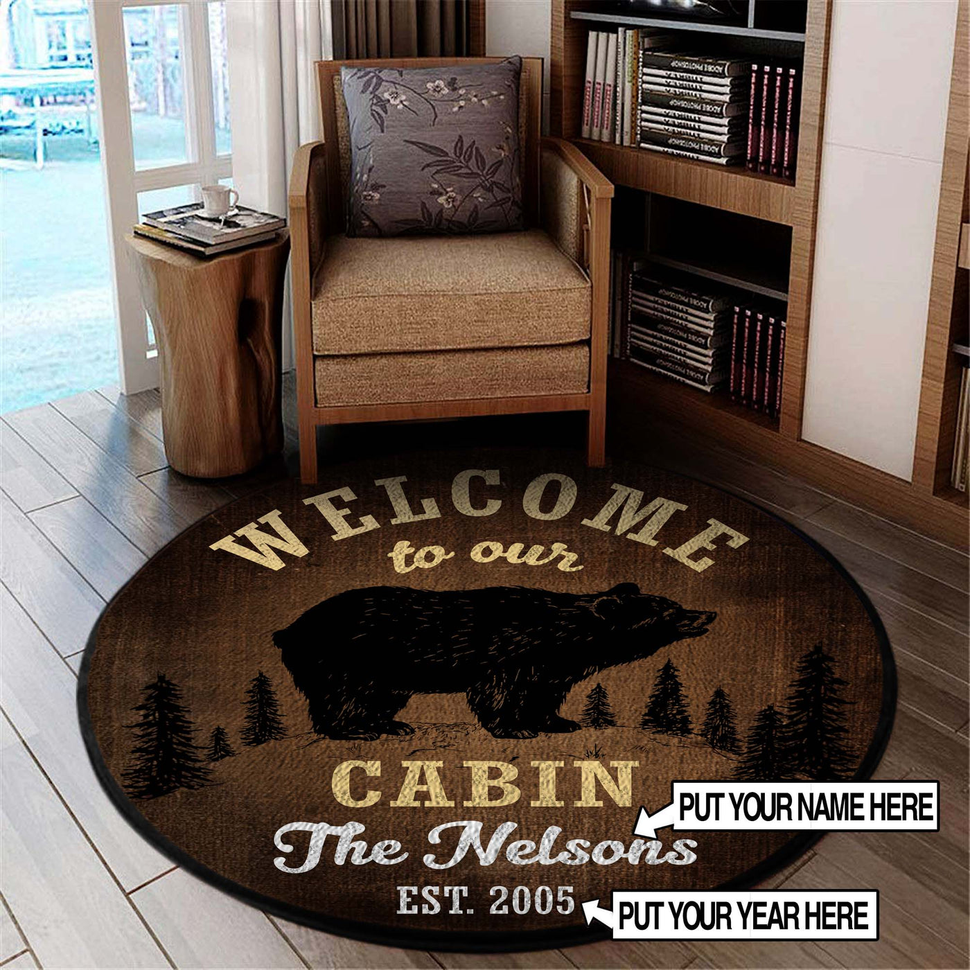 Personalized Welcome To Our Cabin Round Rug, Carpet