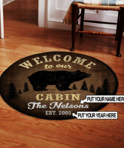 Personalized Welcome To Our Cabin Round Rug, Carpet