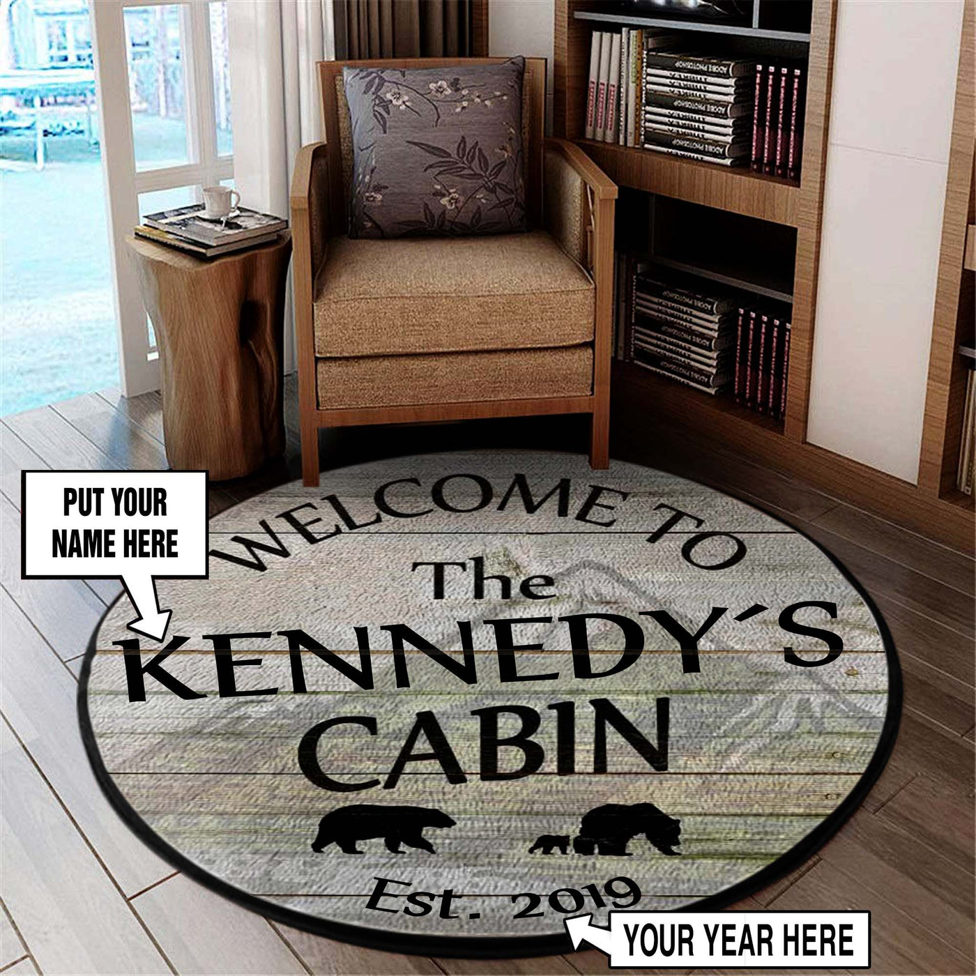 Personalized Welcome to the Cabin Round Rug, Carpet