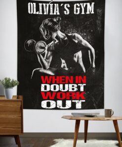 Personalized Women Fitness Banner Flag Tapestry Home Gym Decor Motivational