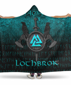 Ragnar Lodbrok Viking Warrior Cyan Version Hooded Blanket