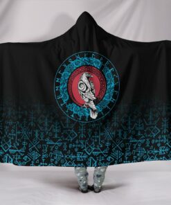 Raven Celtic Cyan Viking Style Hooded Blanket