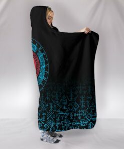 Raven Celtic Cyan Viking Style Hooded Blanket