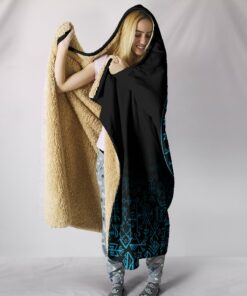 Raven Celtic Cyan Viking Style Hooded Blanket