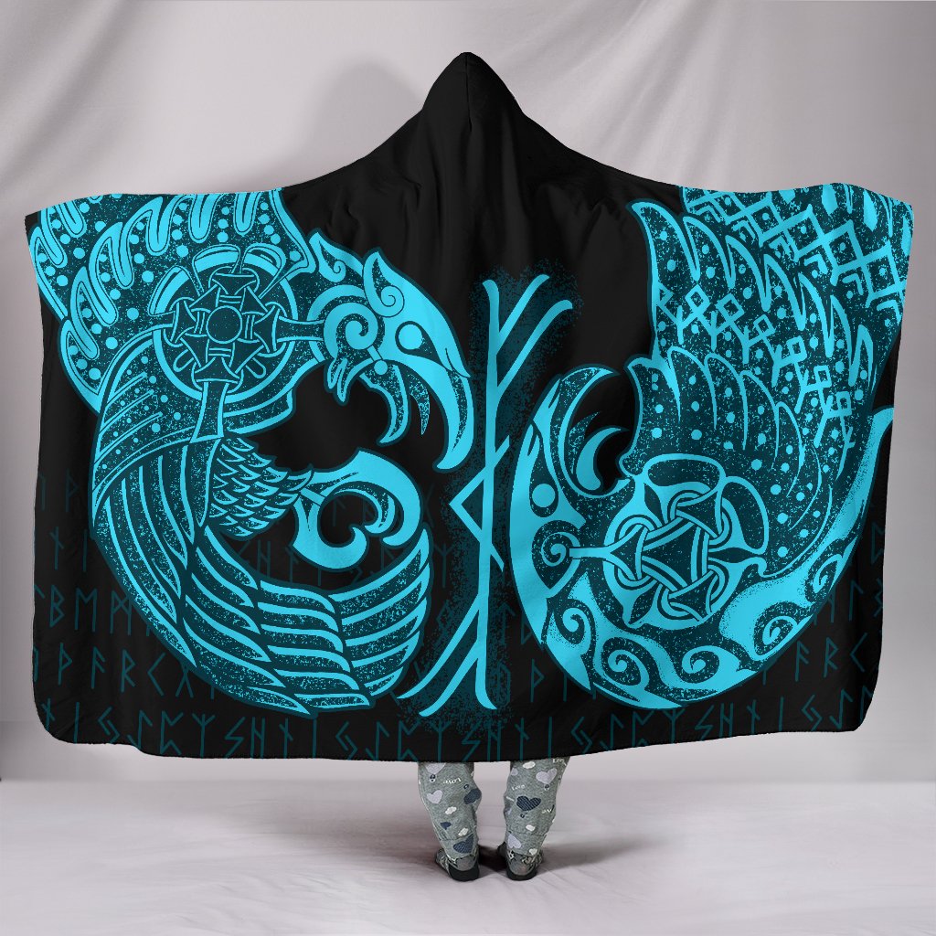 Raven Viking Odin Sword Print Hooded Blanket main image 0