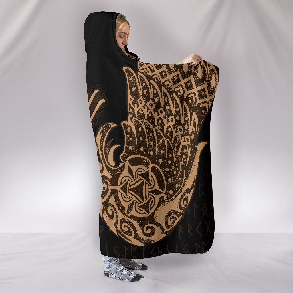 Raven Tattoo Viking Hooded Blanket